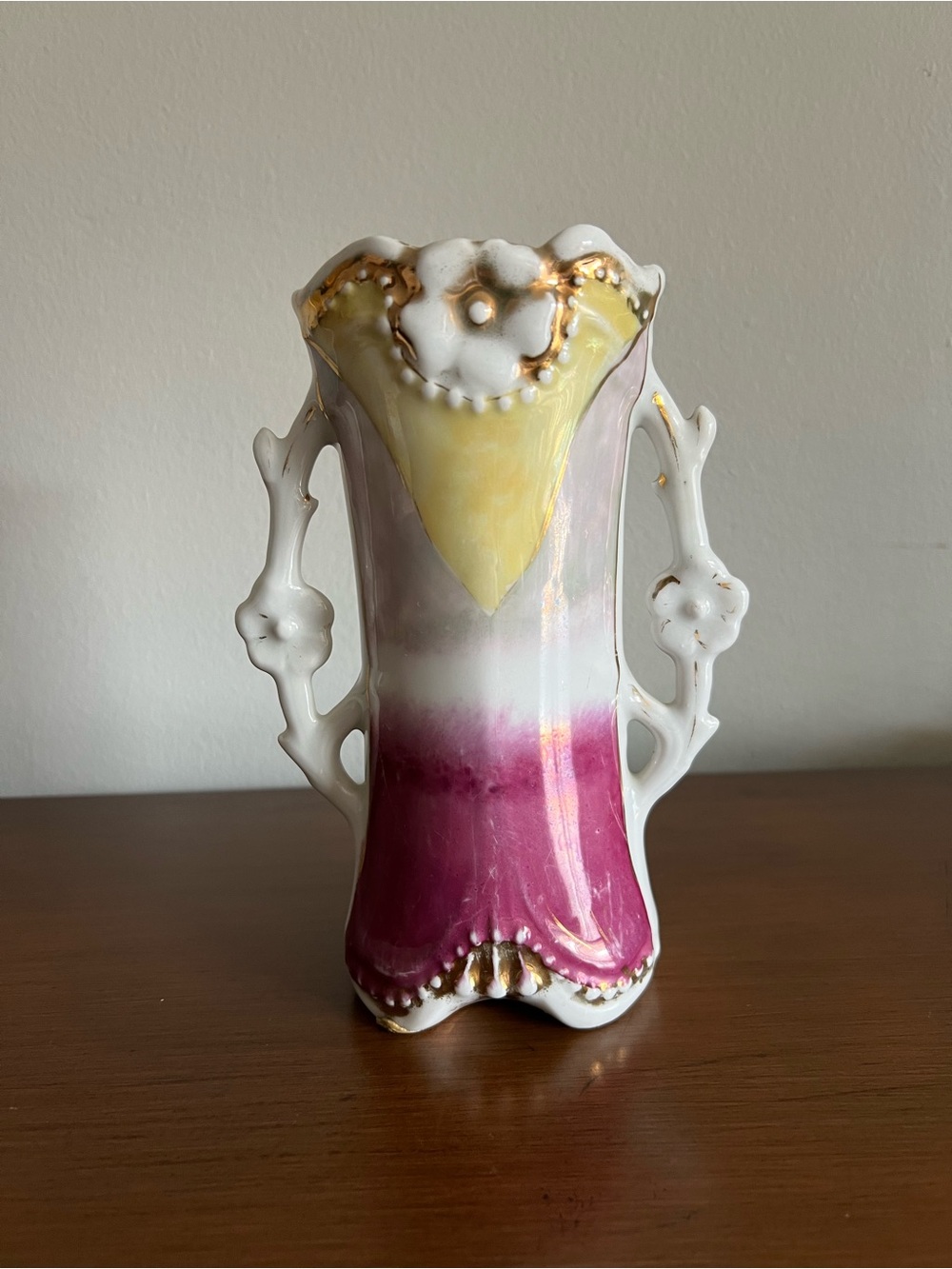 Vintage 1930s Hand-Painted White/Red/Gold German Porcelain Accent Vase